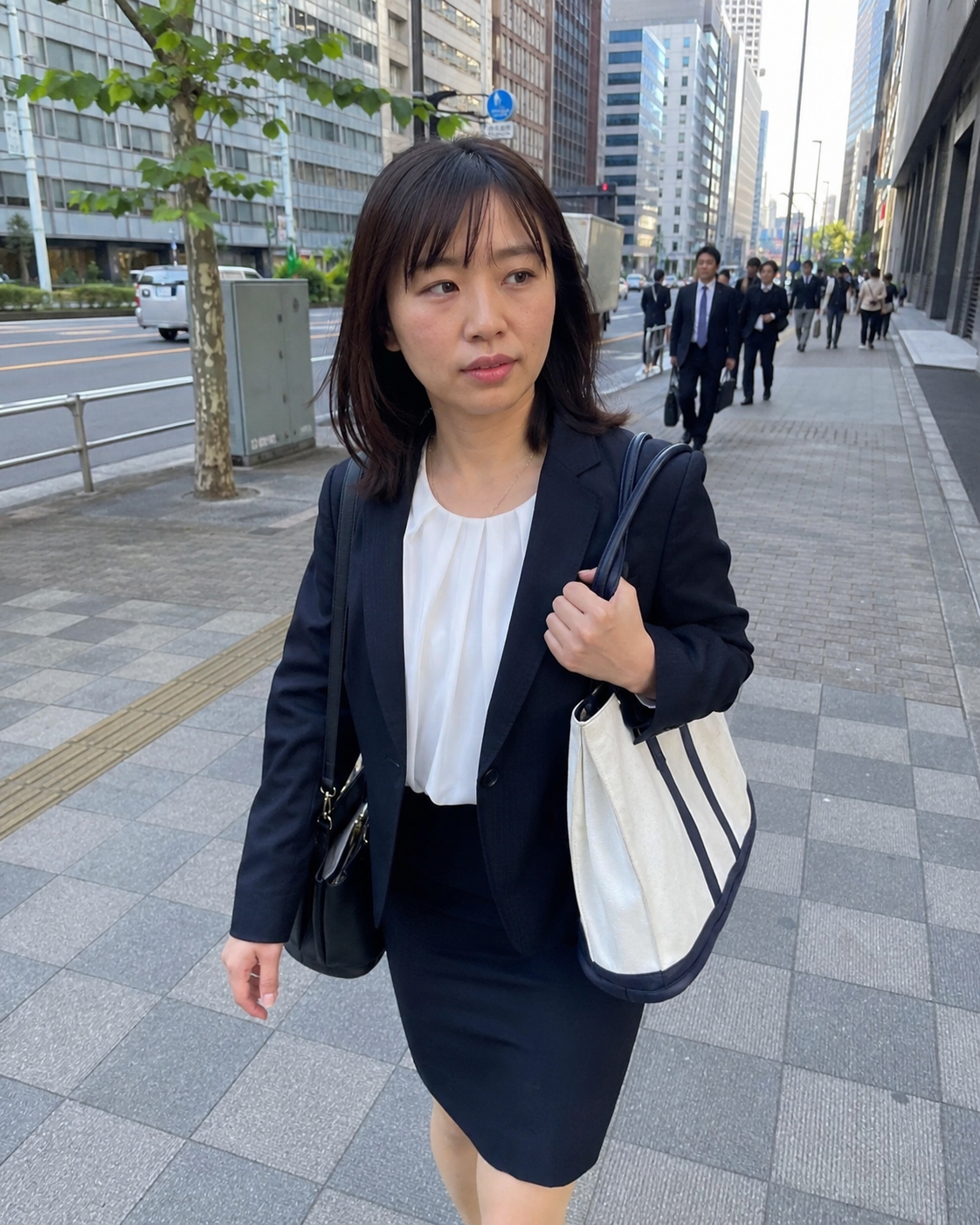 ビジネス街を歩く出勤前の一枚