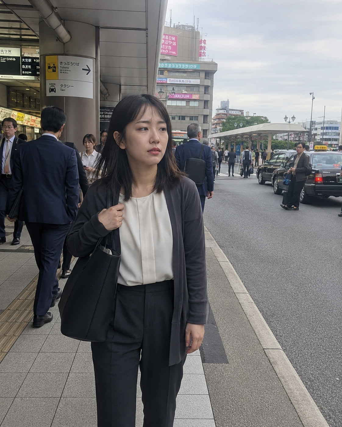 駅前で出勤に向かう朝の一枚