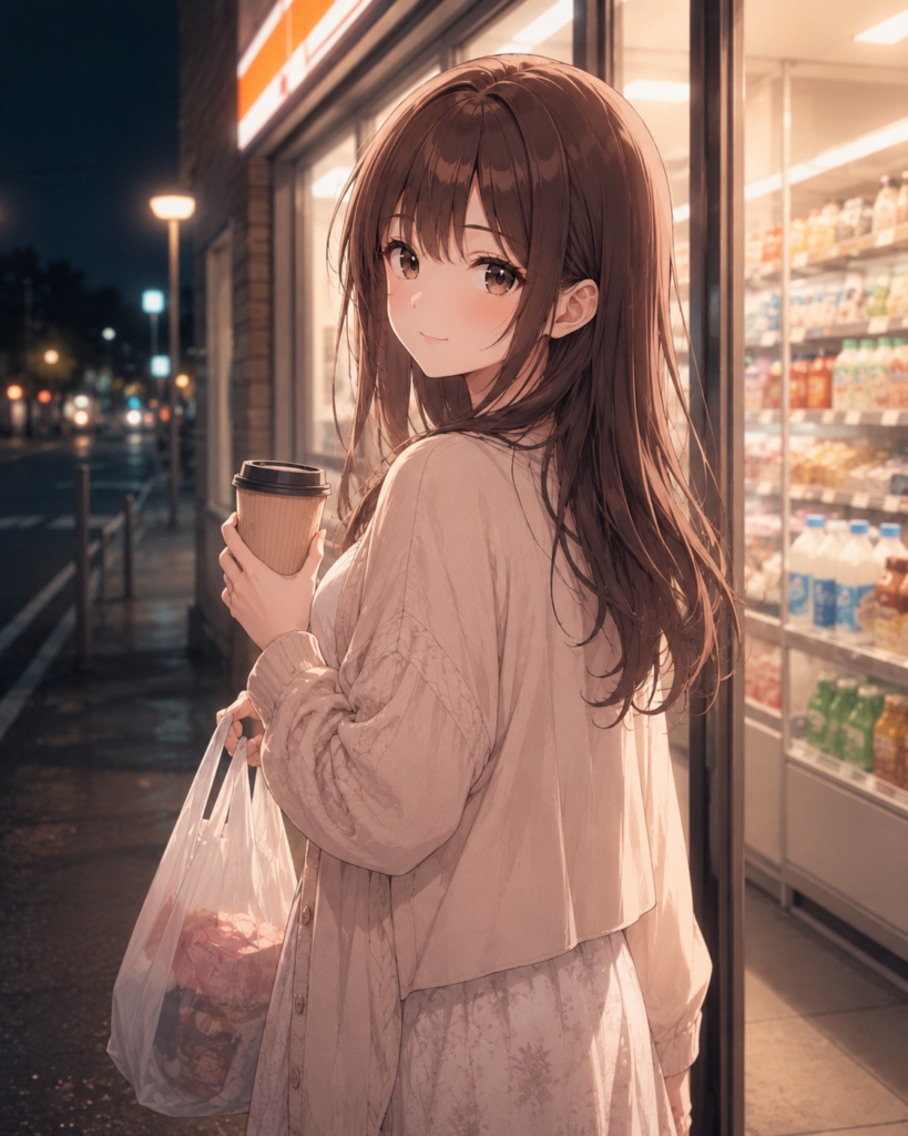 夜のコンビニ帰りの桜井美咲