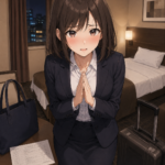 ホテル室内で謝る莉奈